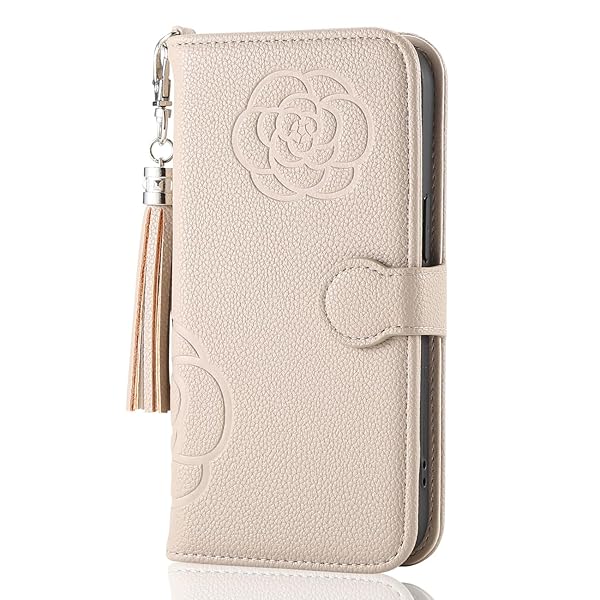 arrows we2 FCG02 スマホケース 手帳型 可愛い 花柄 押し型のカメリア 同材質のタッセル arrows we2 F