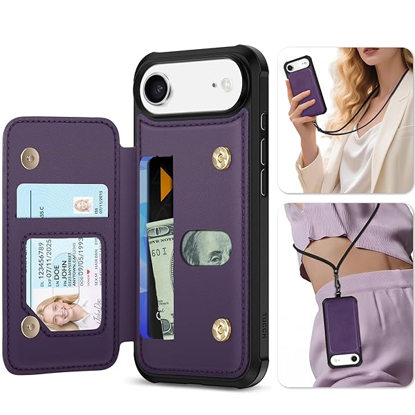 iPhone Air 対応 ケース ショルダーストラップ付き 背面カード収納 6.5インチ PUレザー RFIDブロッ