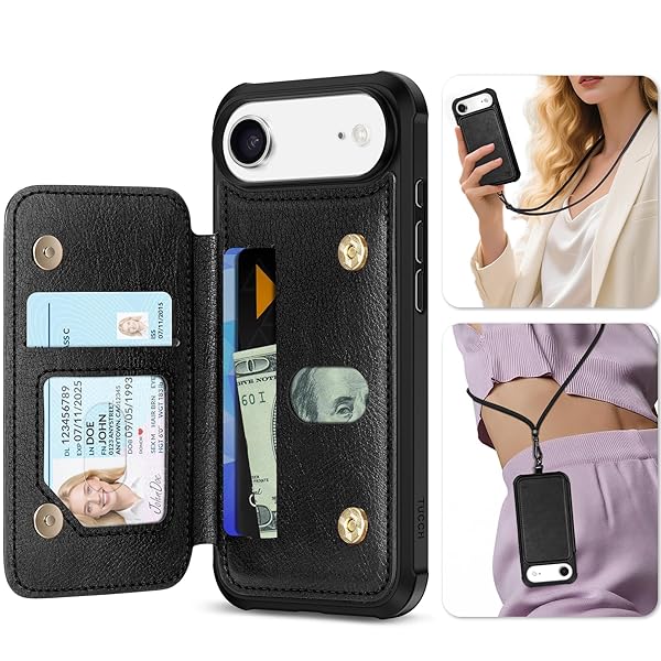 iPhone Air 対応 ケース ショルダーストラップ付き 背面カード収納 6.5インチ PUレザー RFIDブロッ