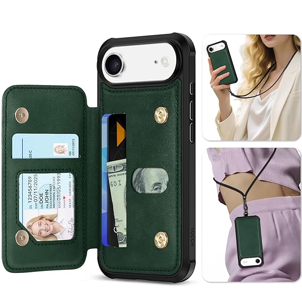 iPhone Air 対応 ケース ショルダーストラップ付き 背面カード収納 6.5インチ PUレザー RFIDブロッ