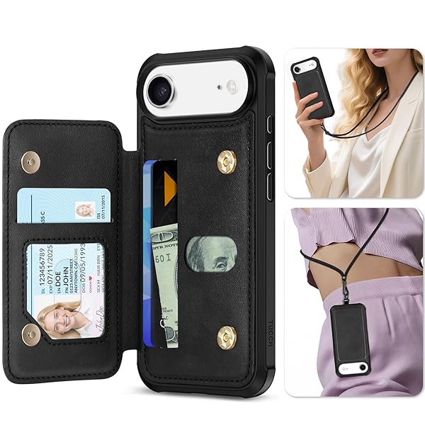 iPhone Air 対応 ケース ショルダーストラップ付き 背面カード収納 6.5インチ PUレザー RFIDブロッ