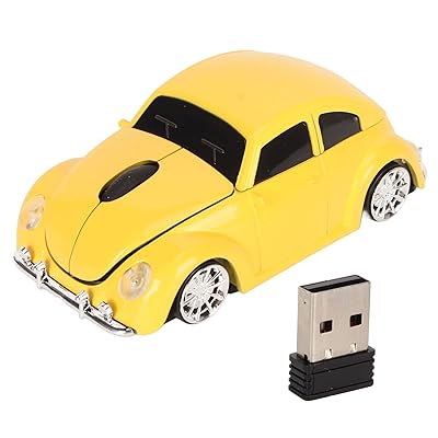 車用マウス、1600DPI 2.4GHzワイヤレスゲーミングマウススポーツカー型マウス、USBレシーバー付き、オートスリープモード、LEDライトコードレスコンピュータマウス、ラップトップデスクトップ用 (黄色)