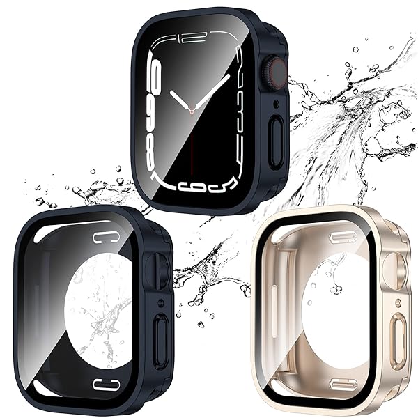 【2枚セット】Apple Watch 用 防水ケース 45mm アップルウォッチ カバー 直角エッジデザイン 2 in 1