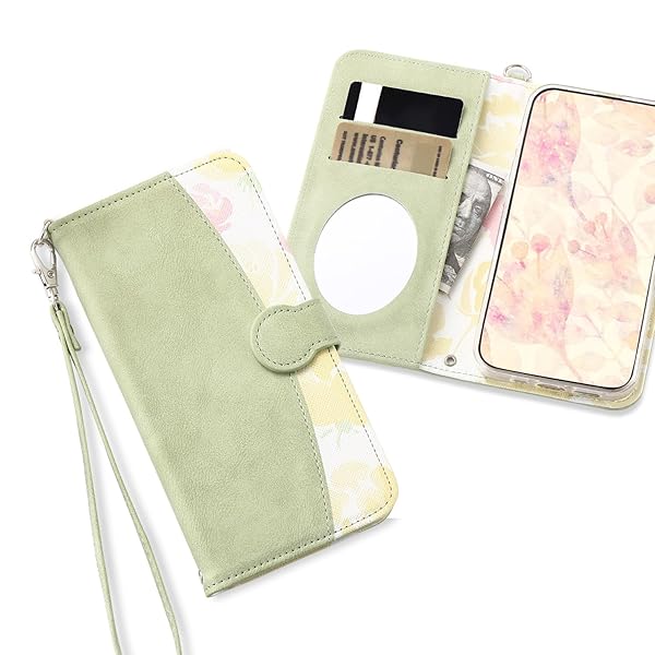 iPhone SE3/SE2/8 ケース 手帳型 ストラップ マグネット 鏡付き スエード質感 フラワープリント