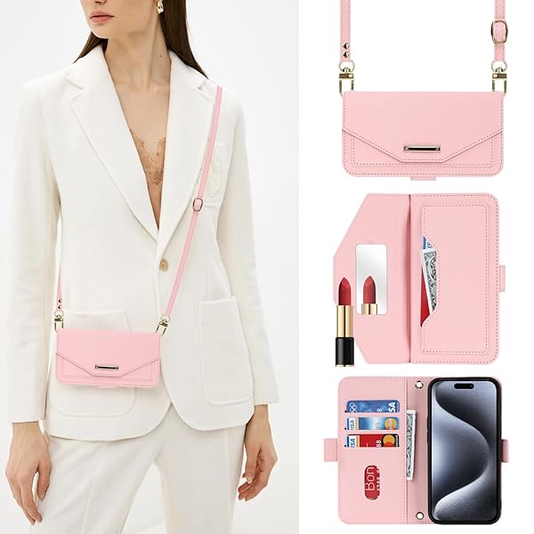 対応 iphone 15 pro ケース 手帳型 ショルダー 鏡 アイホン15プロケース ストラップ付き ミラー