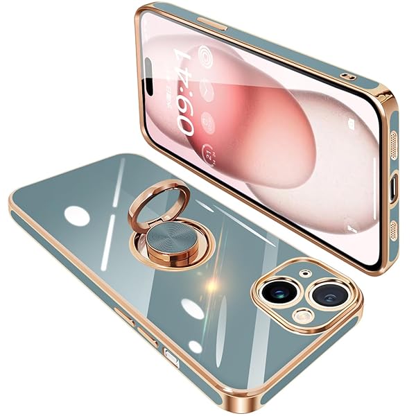 iPhone15 ケース リング付き アイフォン15 リング カバー 耐衝撃 TPU 360°回転 スタンド機能 メッ