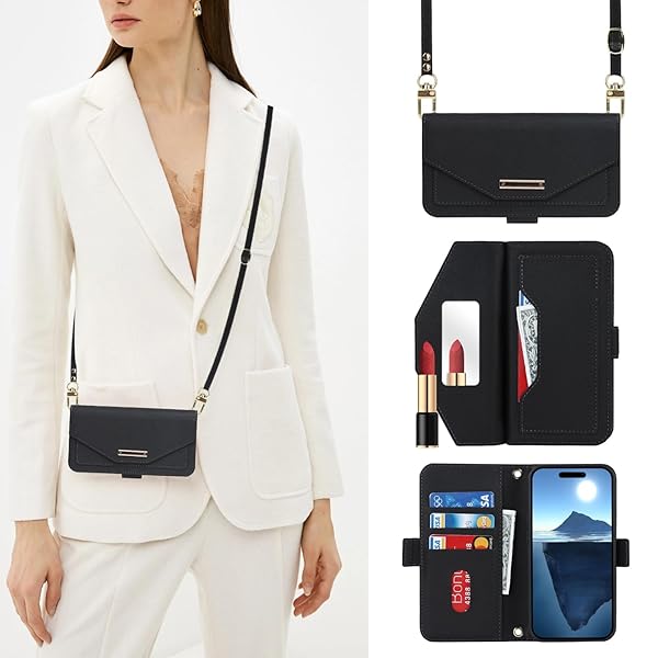 対応 iphone 16 plus ケース 手帳型 ショルダー 鏡 あいふおん16プラスケース ストラップ付き ミ