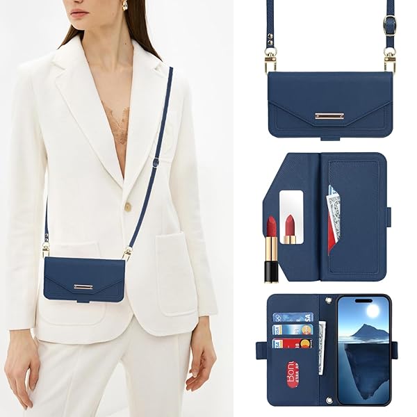 対応 iphone 16 pro ケース 手帳型 ショルダー 鏡 あいふおん16ケースプロ ストラップ付き ミラー