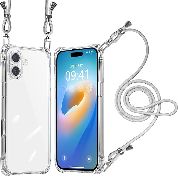 対応 iPhone17 ケース クリア ショルダー 耐衝撃 肩掛け あいふおん17ケース 首かけ 斜めがけ 縄