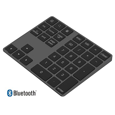 アルミニウム製 Bluetoothワイヤレス 34キーのスマート テンキー/数字キーッパッド、MacsとPCs向けのデザイン 1000万回高耐久 (充電式), ブラック