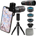 スマホ用カメラレンズ 28倍望遠レンズ 198°魚眼 0.6×広角 20倍マクロレンズ 三脚+4in1レンズセット iPhone Androidなどに適用されま...