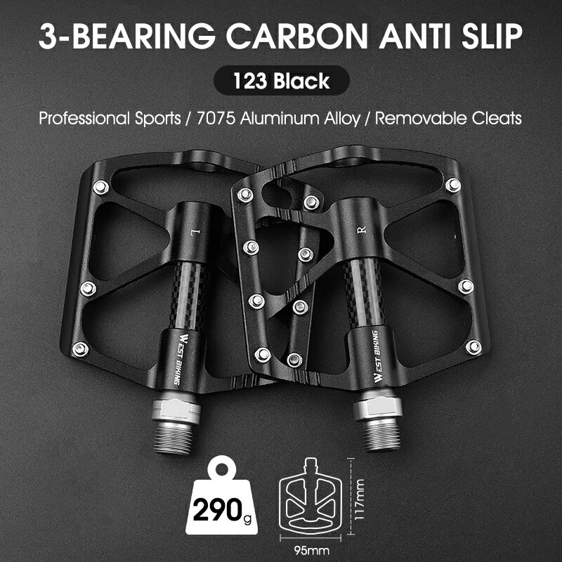 WEST BIKING 自転車ペダル 3 ベアリング超軽量カーボンファイバーチューブロードバイクペダル BMX MTB フラットペダルプロフェッショナルバイクパーツ