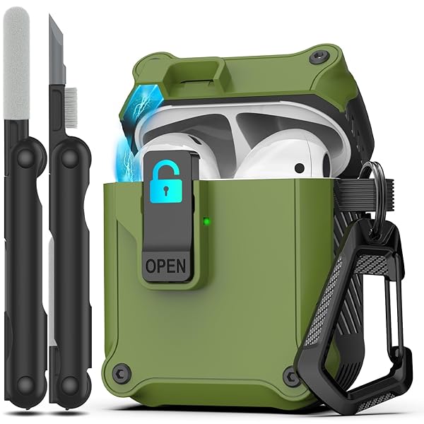 Airpods 第 2 世代および第 1 世代保護ケース 安全ロッククリップ付き自動ポップアップ、キー