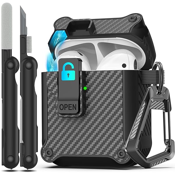 Airpods 第 2 世代および第 1 世代保護ケース 安全ロッククリップ付き自動ポップアップ、キー