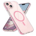 iPhone 15 Plus 用 ケース Magsafe対応 マグネット搭載 米軍MIL規格 超耐衝撃 防滑ストライプ クリア 黄変防止 ワイヤレス充電対応 マグセーフ対応 透明 保護カバー スマホケース 6.7インチ ピンク