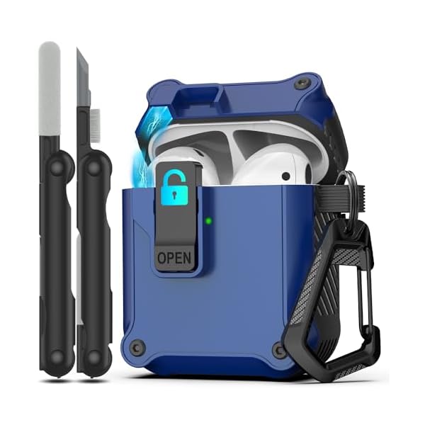 Airpods 第 2 世代および第 1 世代保護ケース 安全ロッククリップ付き自動ポップアップ、キー