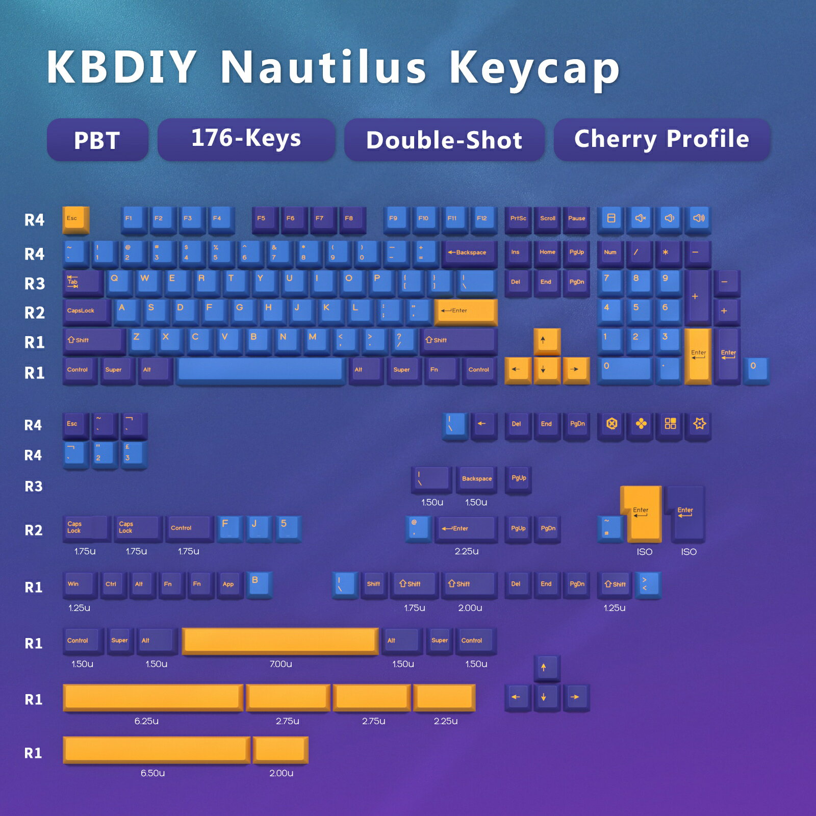 Kbdiy-gmk nautiylusキーボードキット、メカニカルキーボードキット、ゲーマーポイント、レトロキーキャップ、チェリープロファイル、ダブルショット、pbt、iso
