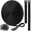 マジック結束バンド 12.5m+バックル 60個付き、結束テープ 荷締めベルト 固定ベルト 結束マジック 面ファスナー テープ 強力 耐熱 配線整理 自由にカット 繰り返し 荷物梱包 収納用テープ(黒色)