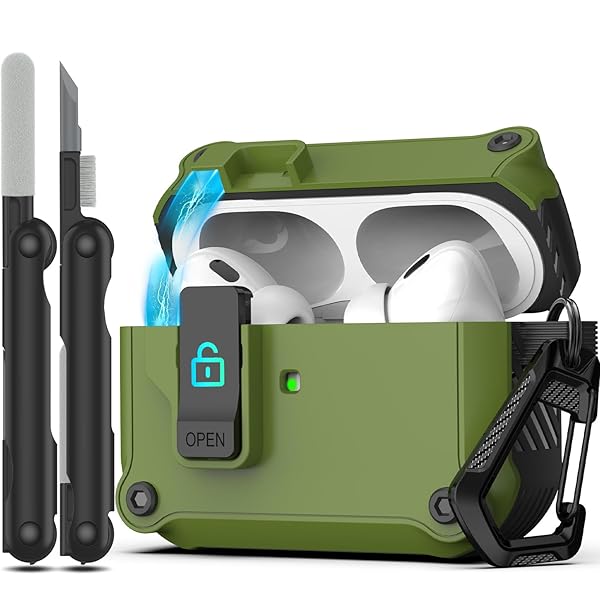 自動ポップアップケース AirPods Pro (第 2 世代/第 1 世代) 対応 安全ロッククリップ付き、AirPods