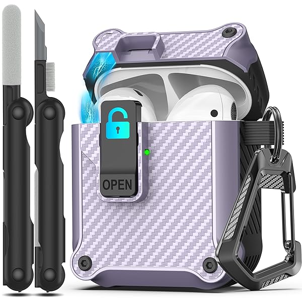 Airpods 第 2 世代および第 1 世代保護ケース 安全ロッククリップ付き自動ポップアップ、キー