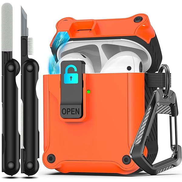 Airpods 第 2 世代および第 1 世代保護ケース 安全ロッククリップ付き自動ポップアップ、キー