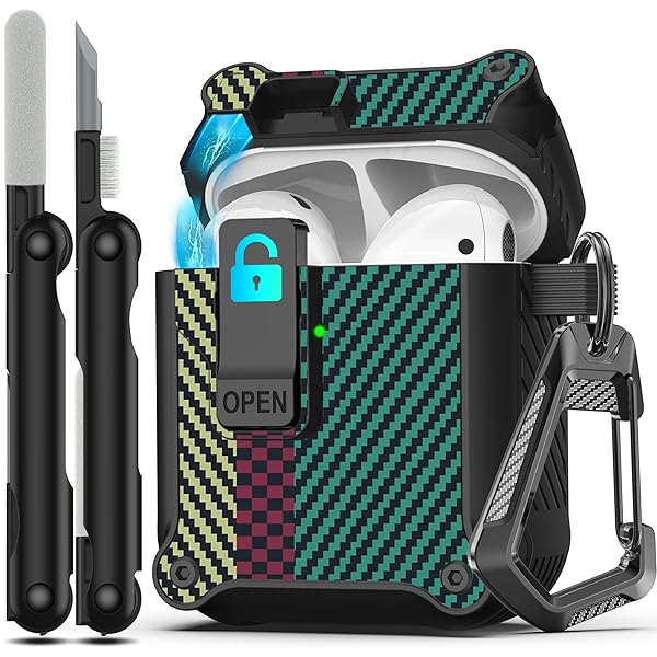 Airpods 第 2 世代および第 1 世代保護ケース 安全ロッククリップ付き自動ポップアップ、キー