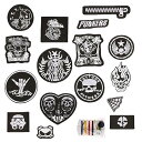 刺しゅうパッチ アイロンワッペン セット ファッション 漫画 かわいい DIY装飾 アクセサリー ぼうし バッグ 衣類 飾り (どくろ頭 16個)