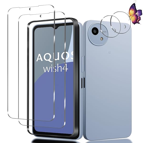 【2+2枚セット】AQUOS Wish4 SH-52E 用のガラスフィルム(2枚)+カメラフィルム(2枚)アクオスwish