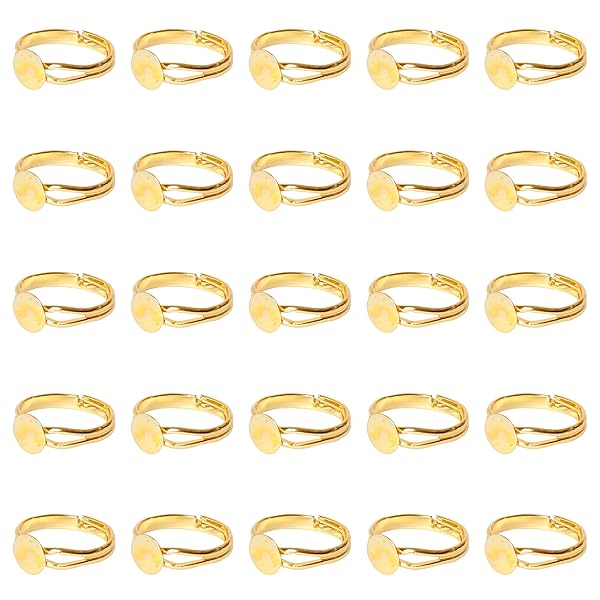 リング 8mm台座 25個入り ゴールド フラットラウンド 指輪用ベース カボション 手作り指輪キット 丸型指輪トレイ DIY パーツ リング作り金具 手芸 材料 手作り 金