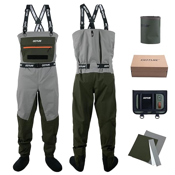 ウェーダー ストッキング チェストハイ型 【水筒ホルダー付】 透湿性 裏起毛チェストポケット付き 手の防寒保温 防水スマホケース フライパッチ付き チェストハイウェーダー フィッシングウェーダー 釣り 胴長 完全防水 耐水圧25,000mm 透湿性7