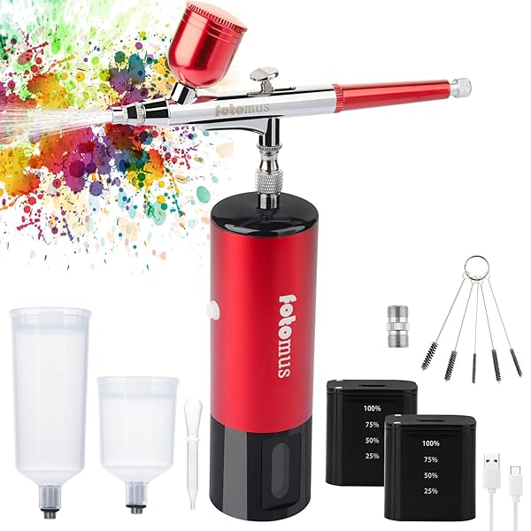 【2個バッテリー付き】エアブラシ 充電式 コンプレッサー セット 脱着式バッテリー 電池残量可視化 圧力スイッチ搭載 口径0.3mm 自動電源ON/OFF USB type-C ダブルアクション 小型 プラモ 模型 塗装