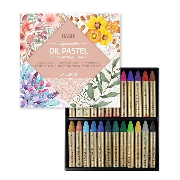 (24色) HASHI パステル, クレパス, アーティストや専門家用 無毒性 ソフトウォーター 水溶性 オイル パステル (24色)