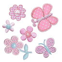 ワッペン アイロン刺繍 アップリケ DIY服 フラワー 花 蝶 モチーフ おしゃれ カワイイ 装飾 男の子 女の子 保育園 幼稚園 パッチ 補修 小さいサイズ 6枚セット 衣類 浴衣 手袋 手帳 飾り