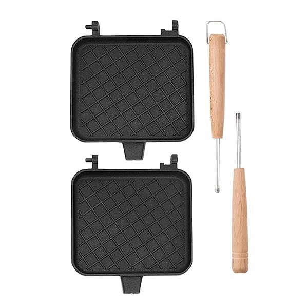 ホットサンドメーカー 直火 取手外せる 上下分離型 軽量型 フッ素樹脂加工 木製ハンドル お手入れ簡単 丸洗い 焦げ付きにくい ソロキャンプ アウトドア 2面調理