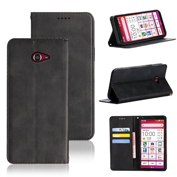 京セラ BASIO4 KYV47 / かんたんスマホ2 A001KC ケース 手帳型 カバー PUレザー カード収納 財布型 耐衝撃 ケース マグネット スタンド機能付き 5色 (ブラック)
