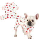 犬 服 ロンパース パジャマ 綿 かわいい ドッグウェア 部屋着 ルームウェア 寝間着 お出掛け用 散歩 ペット服 皮膚病 カバーオール 足舐め 体掻き予防 虫予防 冷え予防 春夏秋冬兼用 いちご柄 M