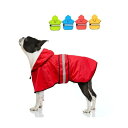 犬用レインコート フード付き - 調節可能な反射犬用レインジャケット 軽量犬用レインコート ペットスリッカー フード付きポンチョ 犬用レインコート 小型・中型・大型犬用 (M, 赤)