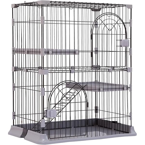 猫ケージ キャットケージ 高さ89cm* 幅75*奥行43 猫 ケージ 大型 ペットケージ 脱走防止 留守番 1段 2段 組み替え自由 お掃除らくらく 日本語説明書 (グレー, 2段)