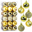 クリスマス オーナメント, 36個入り ボールクリスマス ツリー 飾りフック付き DIY クリスマスツリー 雰囲気が 装飾 部屋 喫茶店 店舗デコレーション 新年 家庭用 直径4cm (ゴールド)