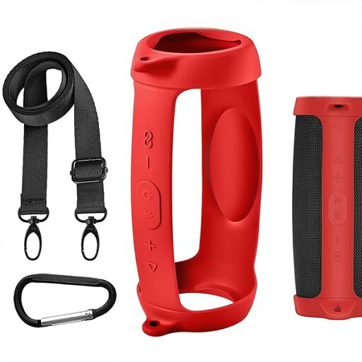 シリコーン スピーカーケース カバー 互換性カバー JBL Charge 5 に 対応 保護用の防水ソフトスキン、Bluetoothスピーカーケース、キーホルダーフック付き (Black) シリコーン スピーカーケース カバー 互換性カバー JBL Charge 5 に 対応 保護用の防水ソフトスキン、Bluetoothスピーカーケース、キーホルダーフック付き (Black)