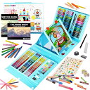 290点 お絵描きセット 子供用 アートセット、両面イーゼル 水彩画 色鉛筆 絵の具 マーカー クレヨン セット、新進アーティスト向けの 学用品 画材 ケースギフトガールズボーイズキッズティーンズ 子供2人遊び用 (ブルー)