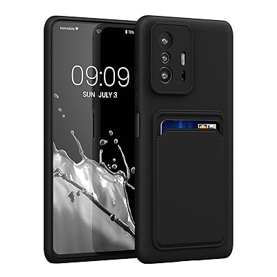 スマホケース Xiaomi 11T / 11T Pro対応 ケース -カードホルダー付き ソフト TPU シリコン 黒色マット