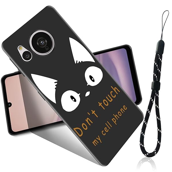 FOR AQUOS sense7 SH-53C / SHG10 用のケース FOR AQUOS sense7 用のケース 薄型 軽量 衝撃吸収 TPU ストラップ付き 背面 創意 ブラック かわいい パターン 携帯 ケース SH-53C / SHG1