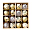 クリスマス オーナメント 6cm 豪華16個セット 北欧風 透明 クリスマスツリー オーナメントセット 6種類デザイン おしゃれ ゴージャス ゴールド 飛散防止 DIY クリスマスツリー 飾りツリー 部屋 喫茶店 店舗 新年 家庭用 雰囲気が オーナ