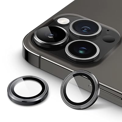 JEDirect カメラレンズフィルム iPhone 14 Pro 6.1インチ/iPhone 14 Pro Max 6.7インチ用 9H強化ガラス 個別の金属リングカバー HDクリア 1セット (スペースブラック)