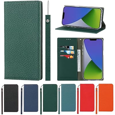 アイフォン For iPhone 15 ケース 本革 牛革 For iPhone 15 ケース 手帳型 For iPhone15 カバー 手帳 本革 柔らかい 本皮 スプラットホール付き スプラット同梱 内蔵マグネット- ダークグリーン