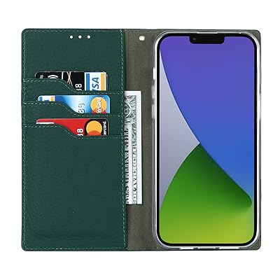アイフォン For iPhone 15 ケース 本革 牛革 For iPhone 15 ケース 手帳型 For iPhone15 カバー 手帳 本革 柔らかい 本皮 スプラットホール付き スプラット同梱 内蔵マグネット- ダークグリーン