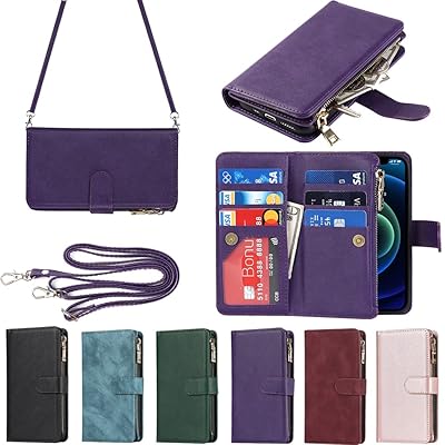 アイフォンiPhone 12 Mini ケース iPhone 12mini 縄掛けケース 手帳型 財布型 ICカード コインポケット ストラップ付き カード 収納 小銭入れ ファスナーポケット付き PUレザー 6色パープル