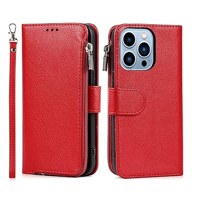 アイフォン 13 Pro ケース iPhone 13pro ケース 手帳型 iPhone13pro 財布型 手帳 背面 ICカード コインポケット ストラップ付き カード 収納 小銭入れ ファスナーポケット付き PUレザー 5色 レッド