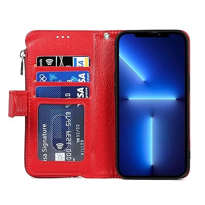 アイフォン 13 Pro ケース iPhone 13pro ケース 手帳型 iPhone13pro 財布型 手帳 背面 ICカード コインポケット ストラップ付き カード 収納 小銭入れ ファスナーポケット付き PUレザー 5色 レッド